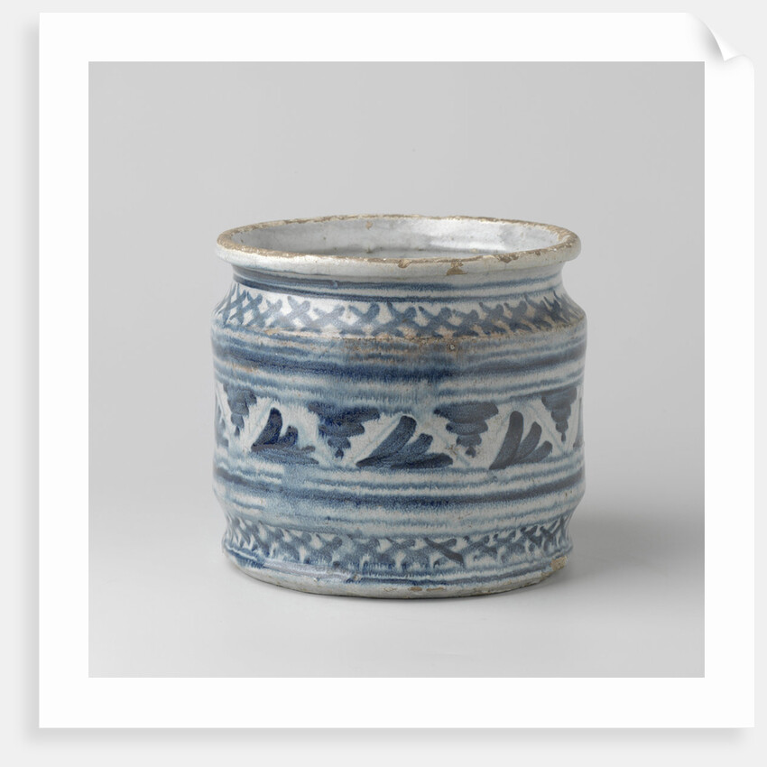 Painted blue with checkered ties with fan-shaped leaf motifs. by Anonymous