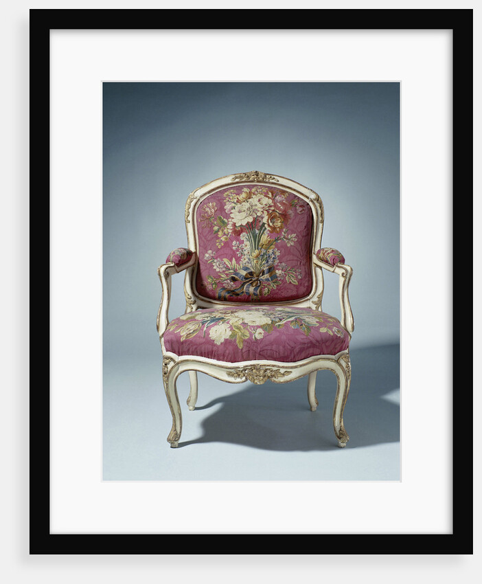 Armchair upholstered in tapestry with flower bouquets by Maurice Jacques I. Gourdin