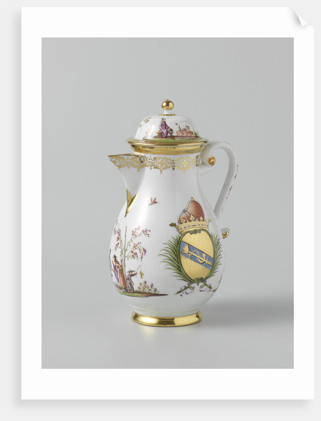 Coffeepot with lid, multicolor painted with chinoiserie and the arms of the Venetian family Morosini by Anonymous
