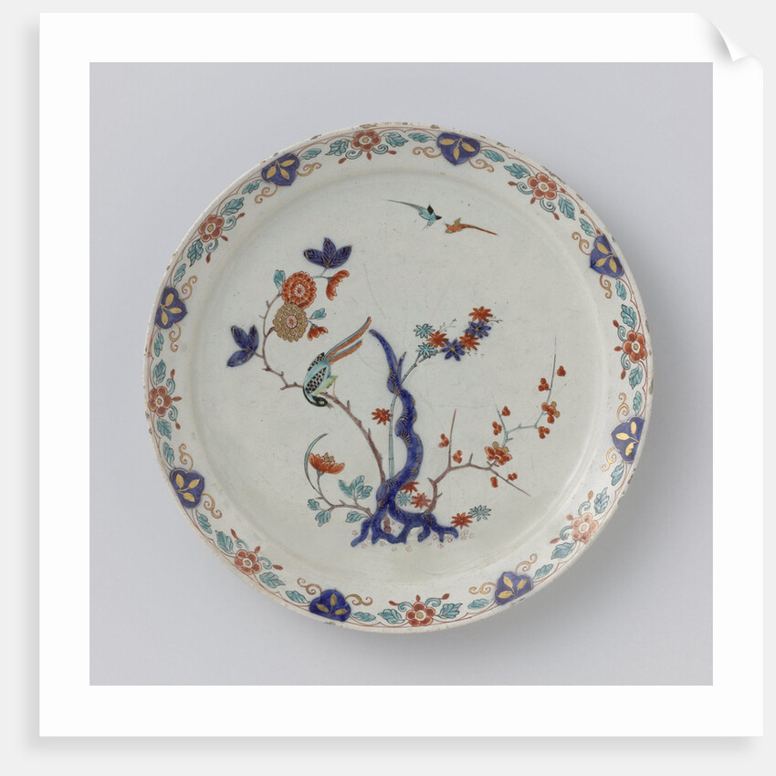 Plate, the flat painted with flowering branches and birds, Jacob van der Kool by Anonymous