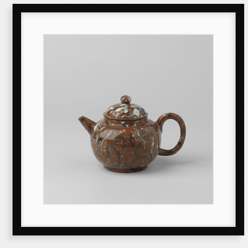 Teapot with lid, blue-white marbled. The lid features three rosettes in relief. by Anonymous