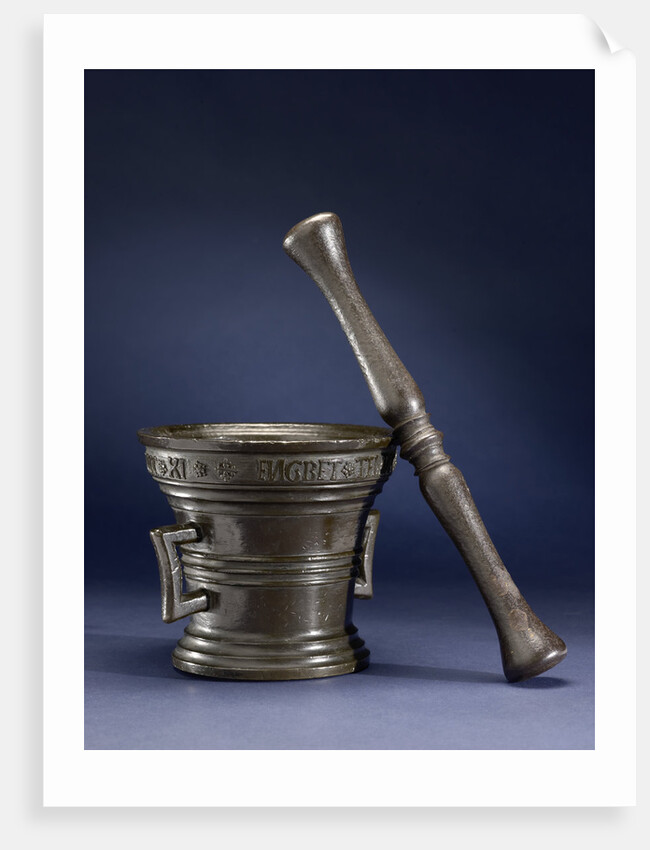 Mortar with the inscription: ENGBET TELINC AND IANNEKE SY HUISVROV MCCCCCXI by Anonymous