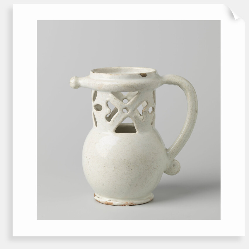 Puzzle jug, Fopkan on stand ring with worked neck and C-shaped ear. Undecorated by Anonymous
