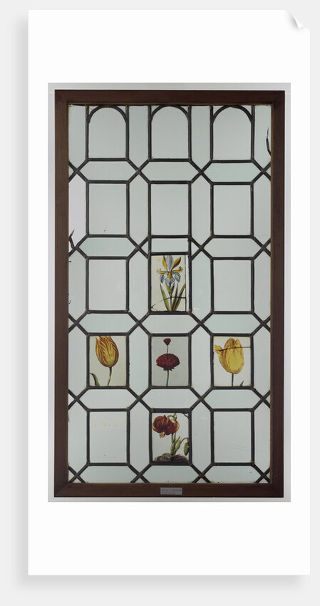 Pane with five flowers, including two tulips by Anonymous