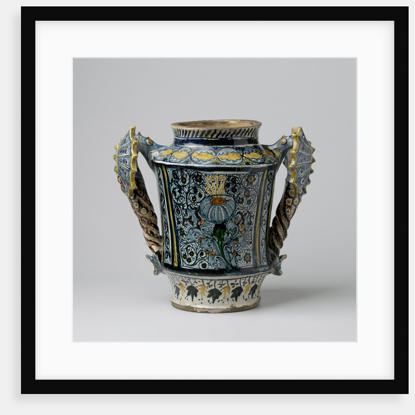 Albarello, multicolor painted with flower sprays and oval escutcheon by Anonymous