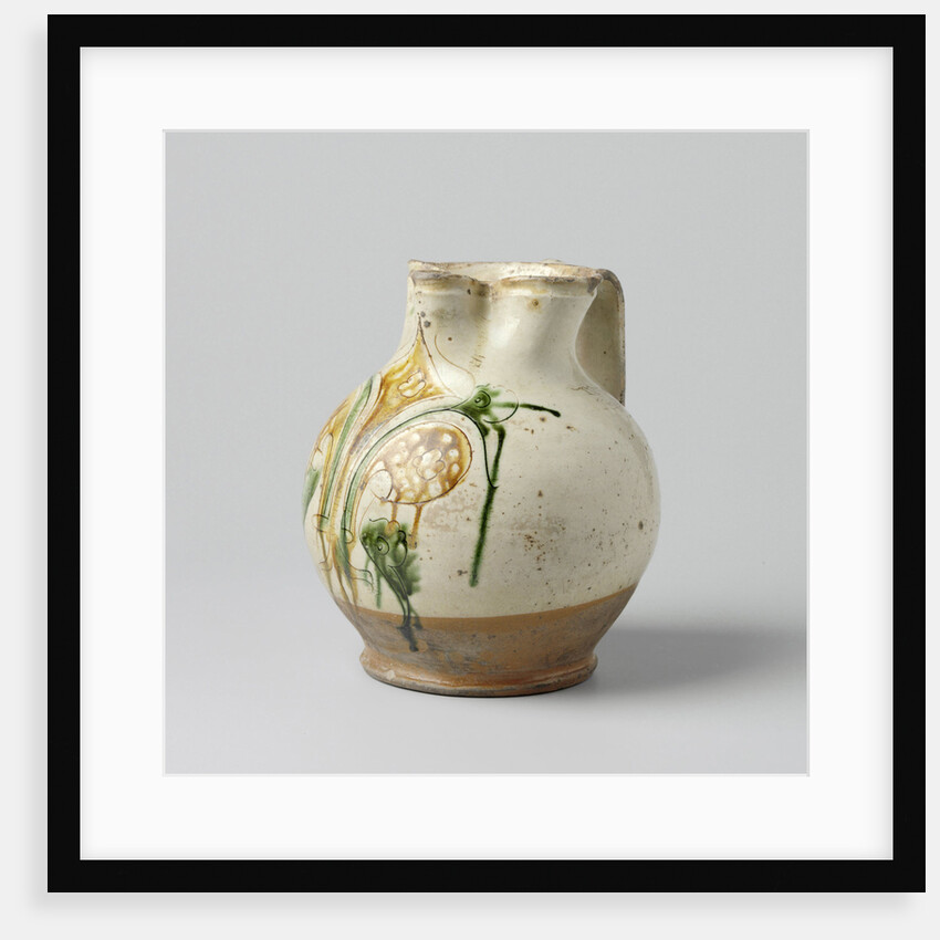 Jug spherical with pinched spout and wide, flat ears, multicolor painted with Florentine lily by Anonymous
