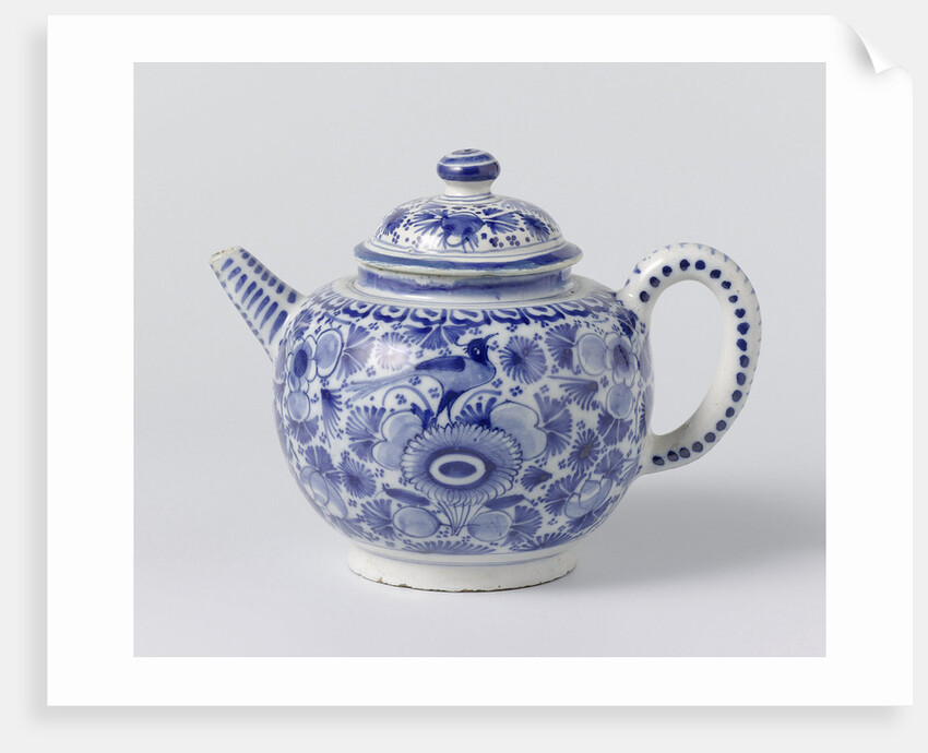 Teapot with lid of blue painted faience, on foot ring by Anonymous