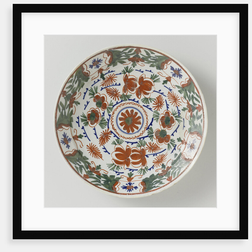 Plate polychrome faience painted with flower decoration by Anonymous