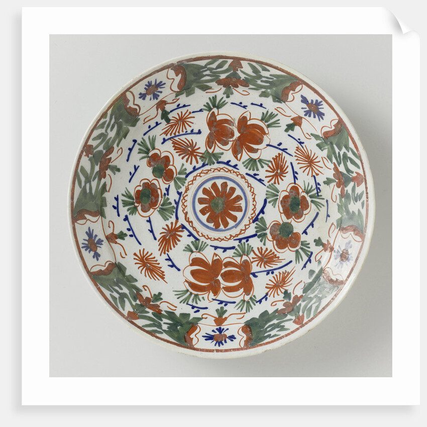 Plate polychrome faience painted with flower decoration by Anonymous