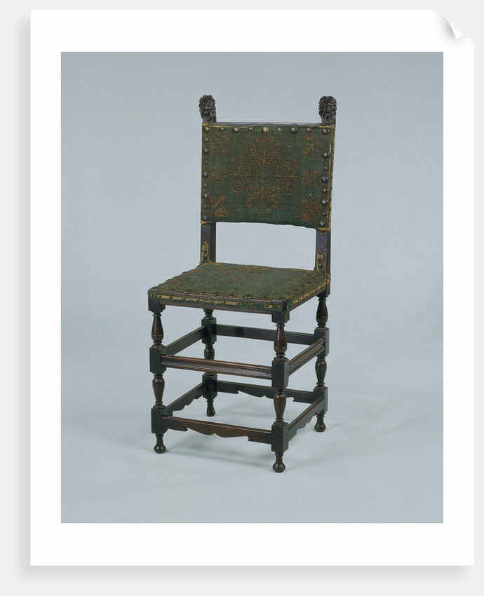 Rosewood chair, covered with green baize, featuring a decoration of orange cord by Anonymous