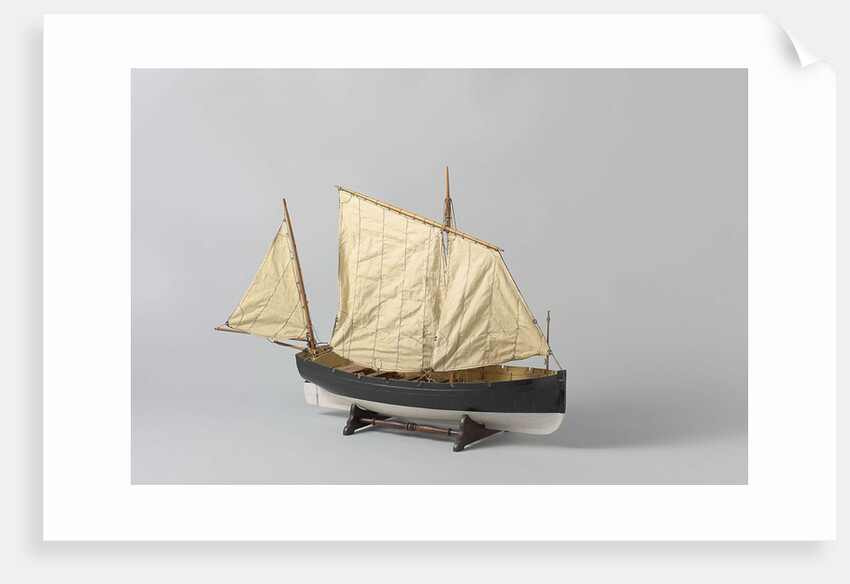 A one-masted sailing boat with a mainsail and jib rigged fore and aft by Anonymous