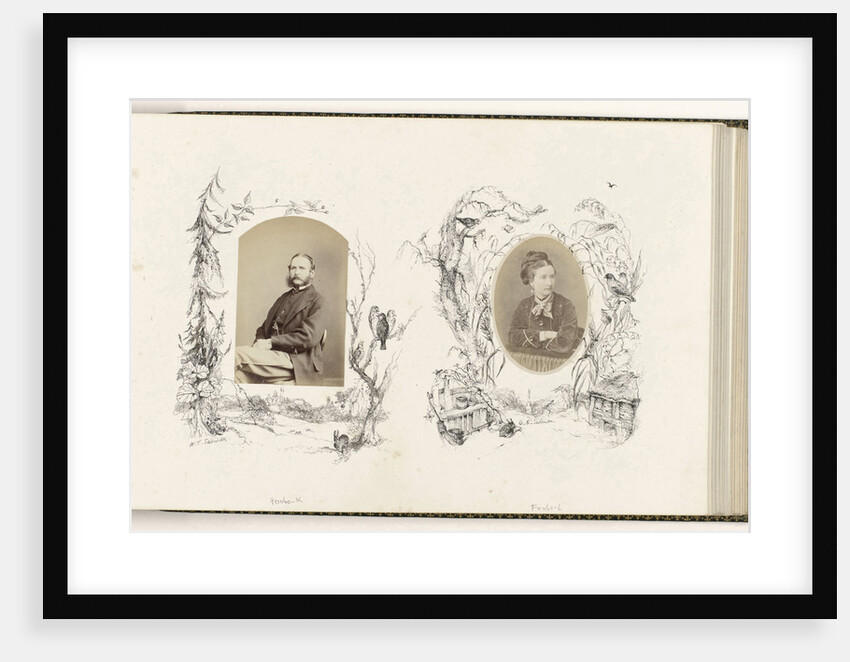 Portrait of H. T. Salmon bordered by drawing flora with birds by Anonymous