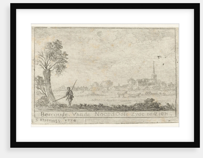 View of the village Bercoude, with links to the foreground a fisherman at a pollard willow by Simon Klapmuts
