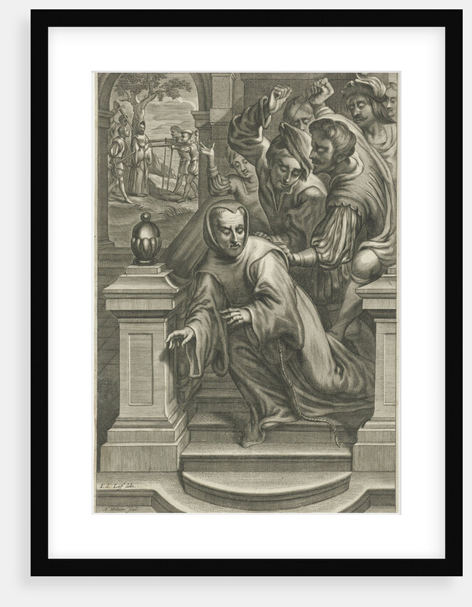 Eustachian Avril thrown by Calvinists off the stairs by Adriaen Millaert