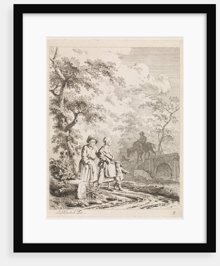 Old man, woman and child on a forest path by Leendert Overbeek