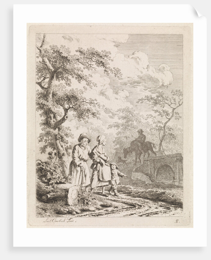 Old man, woman and child on a forest path by Leendert Overbeek