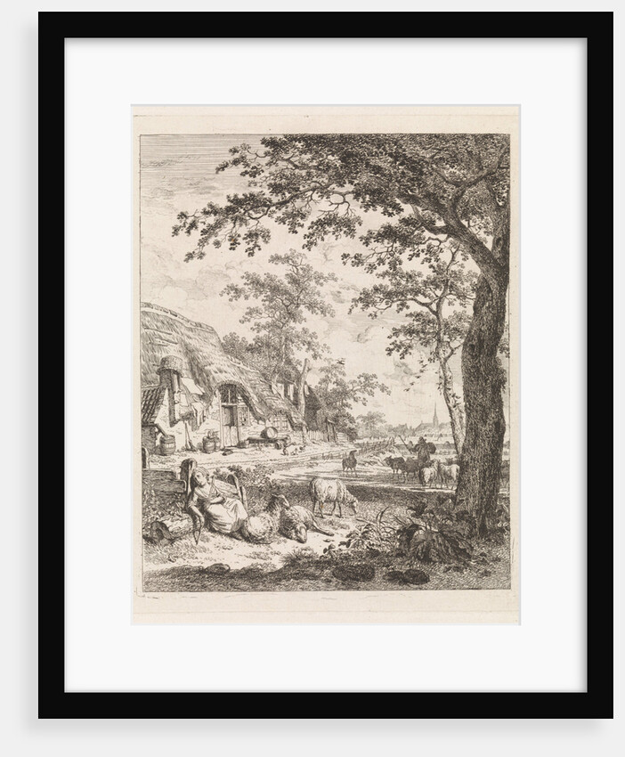 Shepherdess with sheep on a farm by Leendert Overbeek