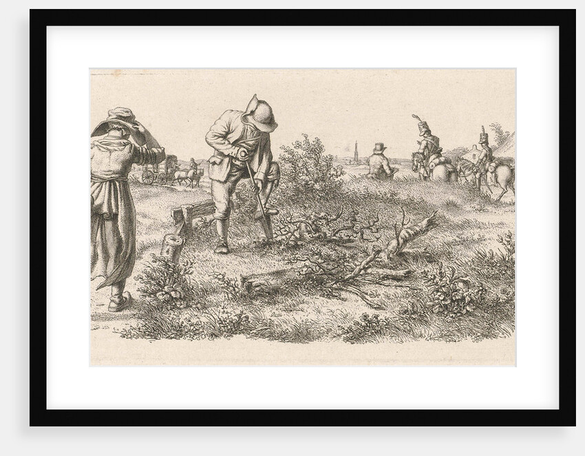 A woman with a basket and soldiers on horseback by Jacob Ernst Marcus