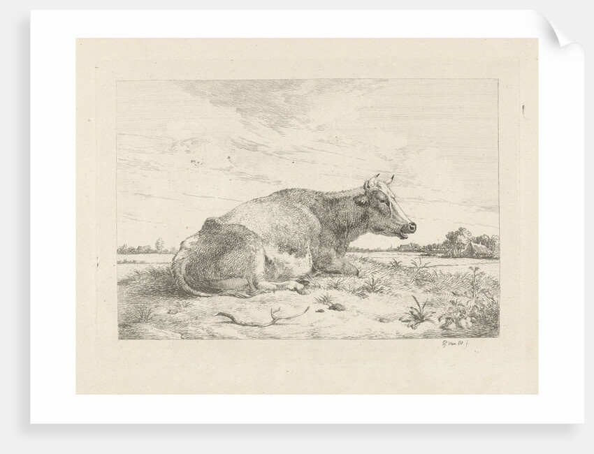 Lying cow with thistle by Pieter Gerardus van Os