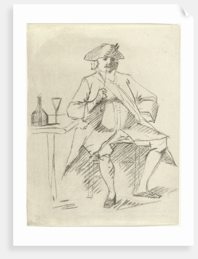 Man with a pipe sitting at a table, Cornelis van Noorde by Cornelis Troost