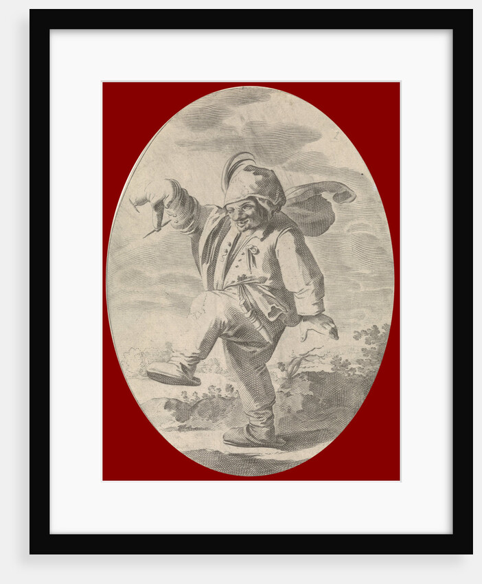 Dancing farmer with a sausage, Nicolaes van Lijnhoven, Andries Both, 1622 - before 1702 by Nicolaes van Lijnhoven and Andries Both
