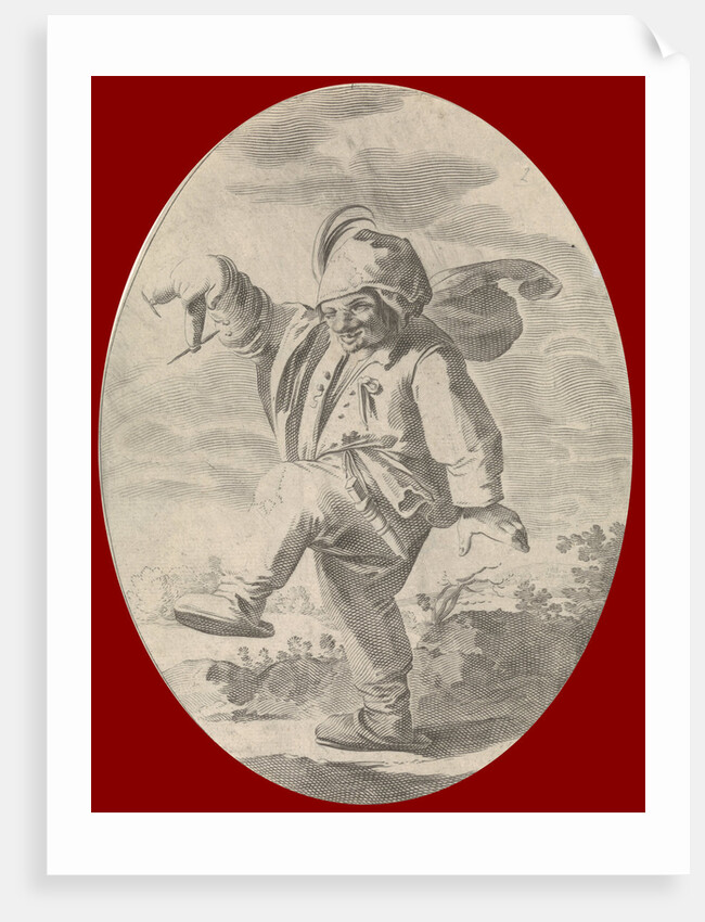 Dancing farmer with a sausage, Nicolaes van Lijnhoven, Andries Both, 1622 - before 1702 by Nicolaes van Lijnhoven and Andries Both