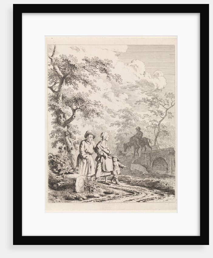 Old man, woman and child on a forest path by Leendert Overbeek