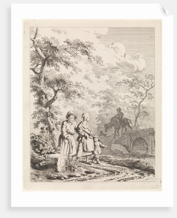 Old man, woman and child on a forest path by Leendert Overbeek