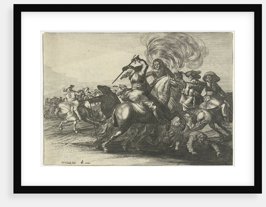 Battlefield Scene with riders fighting, Willem van de Lande by Claes Jansz. Visscher II
