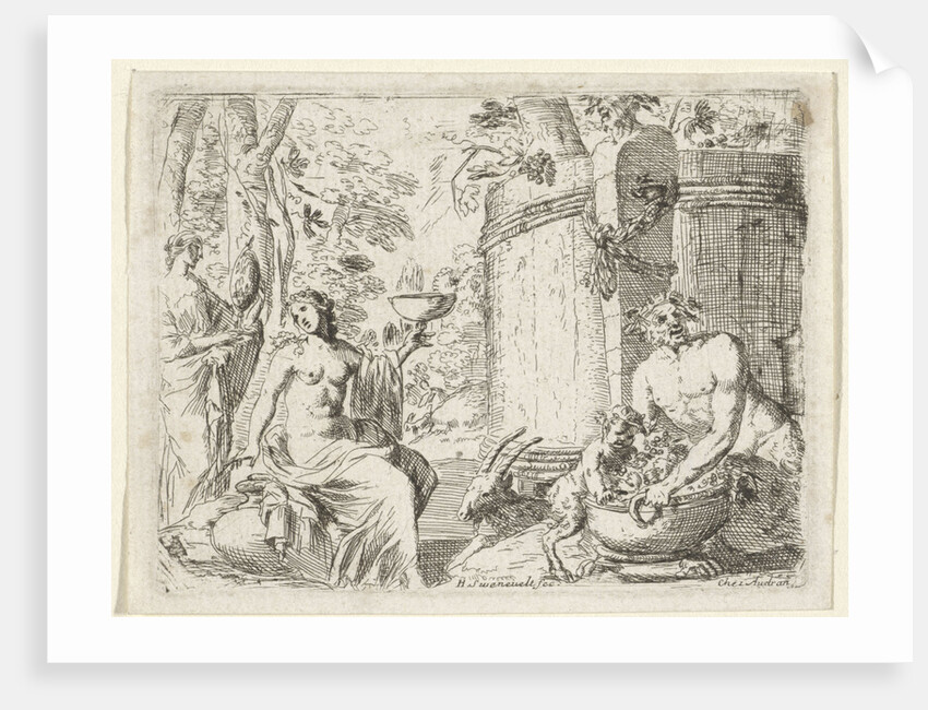 Two nymphs and two satyrs in a wooden tub, Herman van Swanevelt by Charles Audran