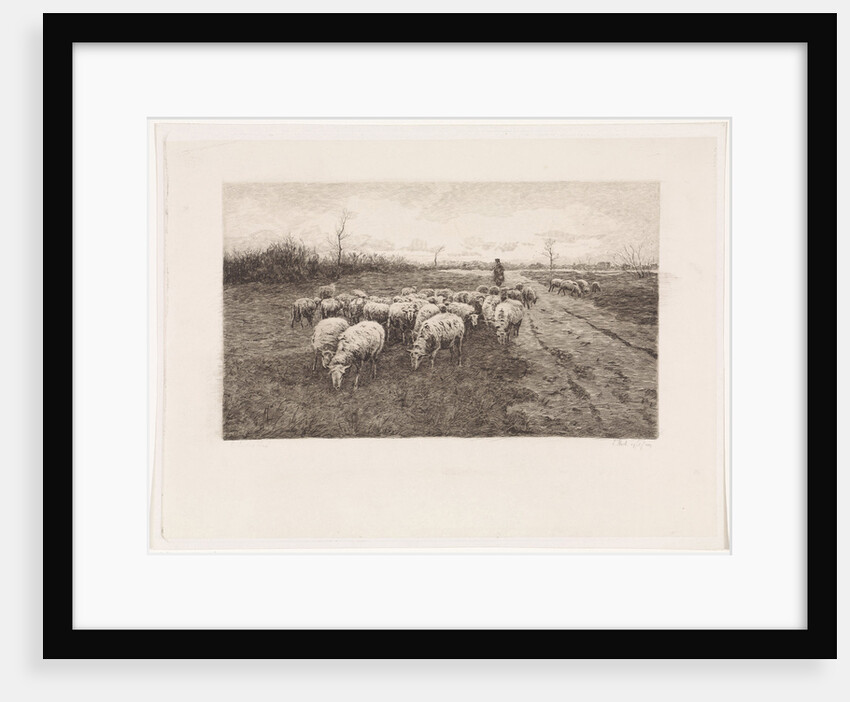 Shepherd with flock of sheep by Elias Stark