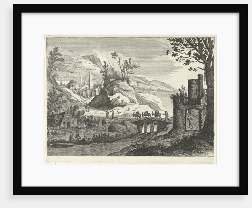 Italian landscape with face on a city, Willem van de Lande by Adriaen van Nieulandt I