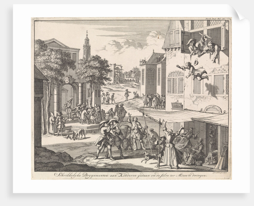 Child is thrown out the window because it refuses to serve Mass by Jan Luyken