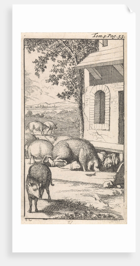 Sancho sleeping in a pig trough in front of a farm by Pieter Mortier