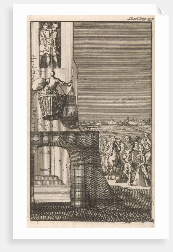 Don Clarazel is lifted in a laundry basket by Nathanael Holbeex