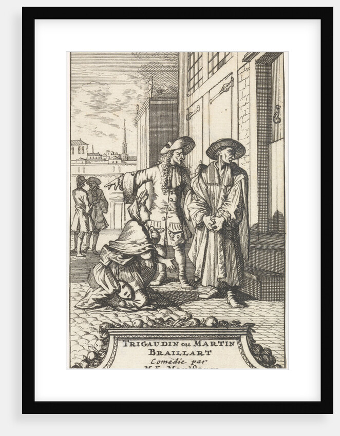 Lucie kneels in front of La Riviere who is dressed as cleric, Caspar Luyken by Adriaan Braakman