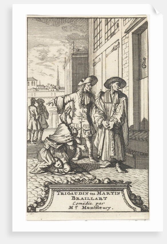 Lucie kneels in front of La Riviere who is dressed as cleric, Caspar Luyken by Adriaan Braakman