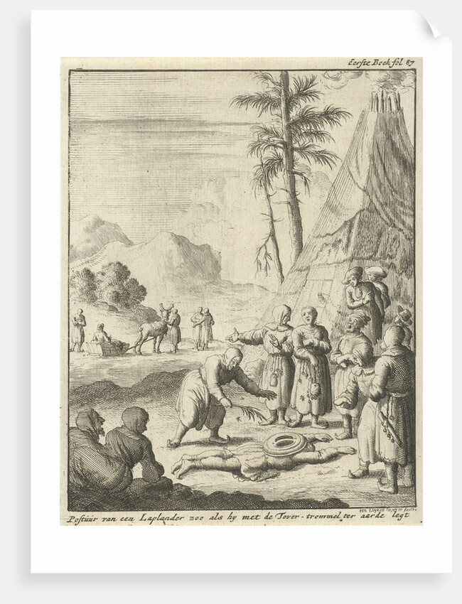 Lappish ceremony with a drum conjures by Jan Luyken