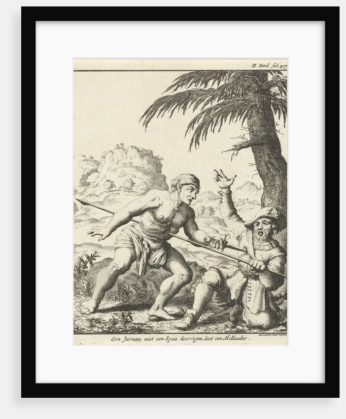 Javanese and Dutch man stabbing each other with a spear and a dagger down by Jan Luyken