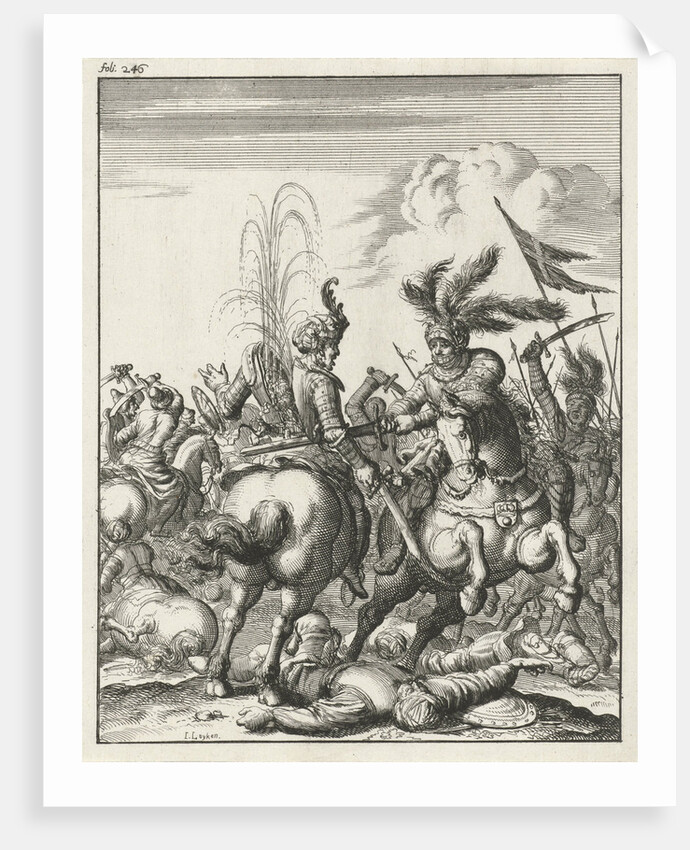 Emperor Conrad III cleaves in a cavalry skirmish a Saracen by Timotheus ten Hoorn