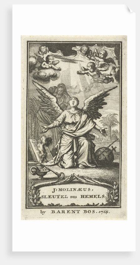 Angel praying with outstretched arms to God by Barent Bos