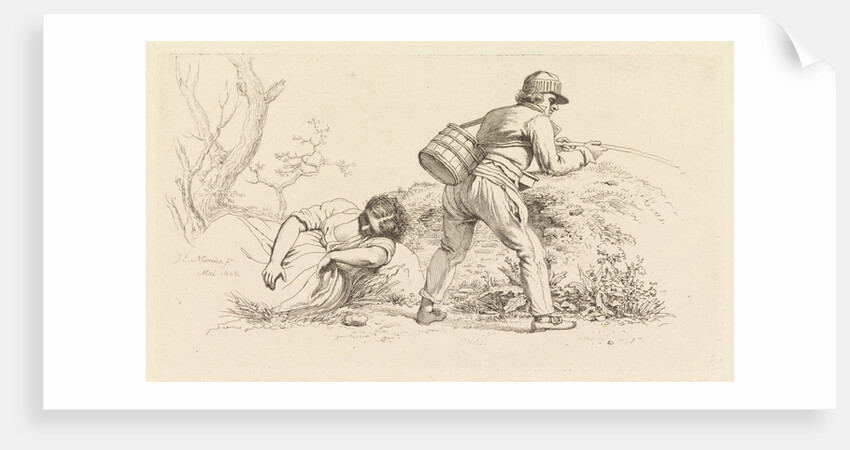 Study Sheet with a sleeping woman and an angler by Jacob Ernst Marcus