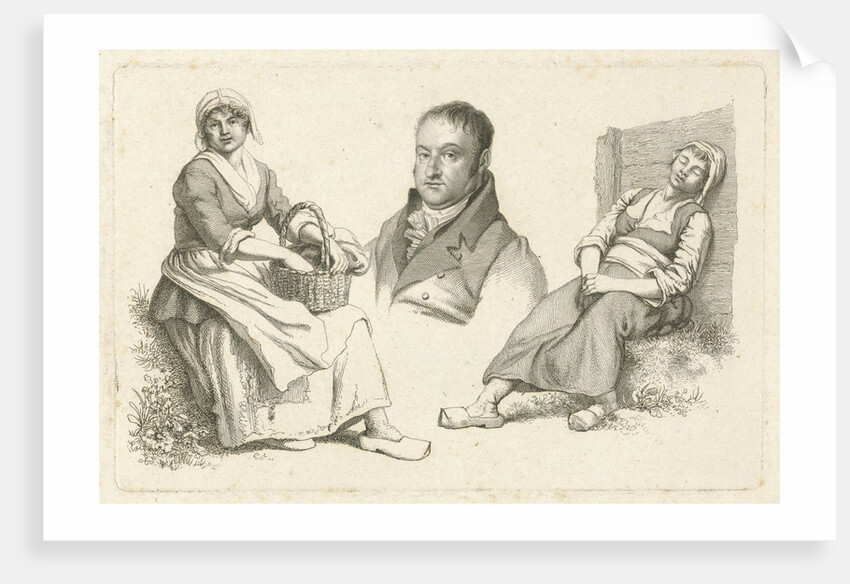 Portrait of Daniel Vrijdag between two farmers by Hendrik Willem Caspari
