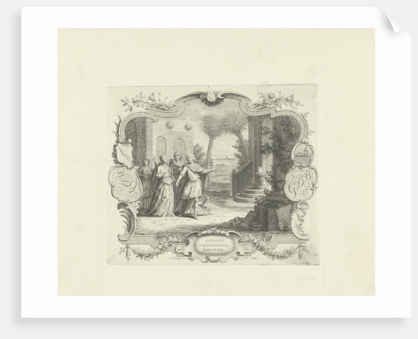Vignette on the marriage of William de Neve Abrahamsz. and Geertruide de Bruin by Jan Caspar Philips