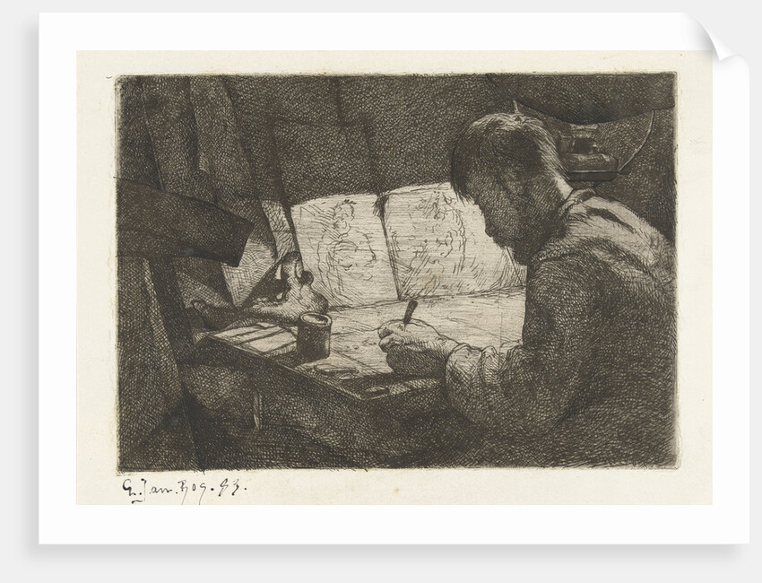 Self Portrait at the drawing board by Gerard Jan Bos