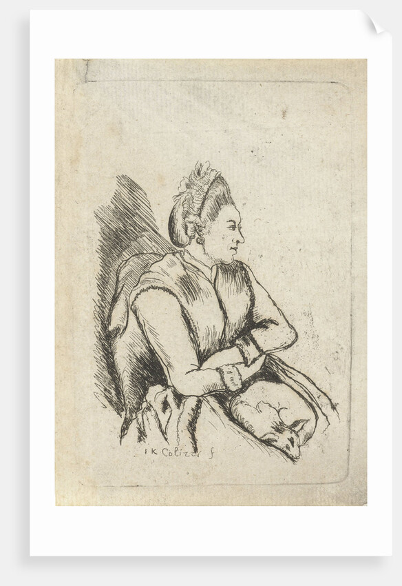 Sitting lady with dog on lap by Johan Antoni Kauclitz Colizzi