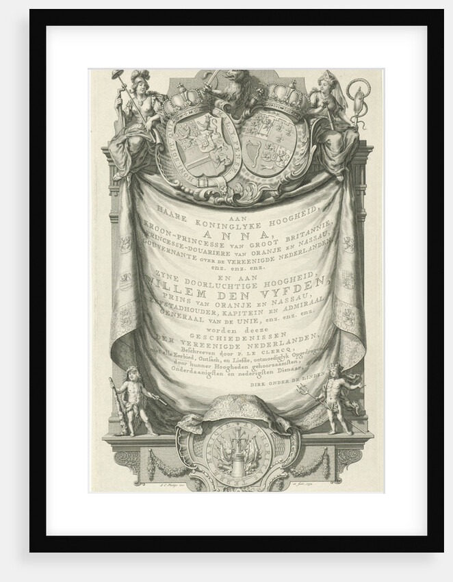 Ornamental frame with the coats of arms of Anne of Hanover and William V by Jan Caspar Philips