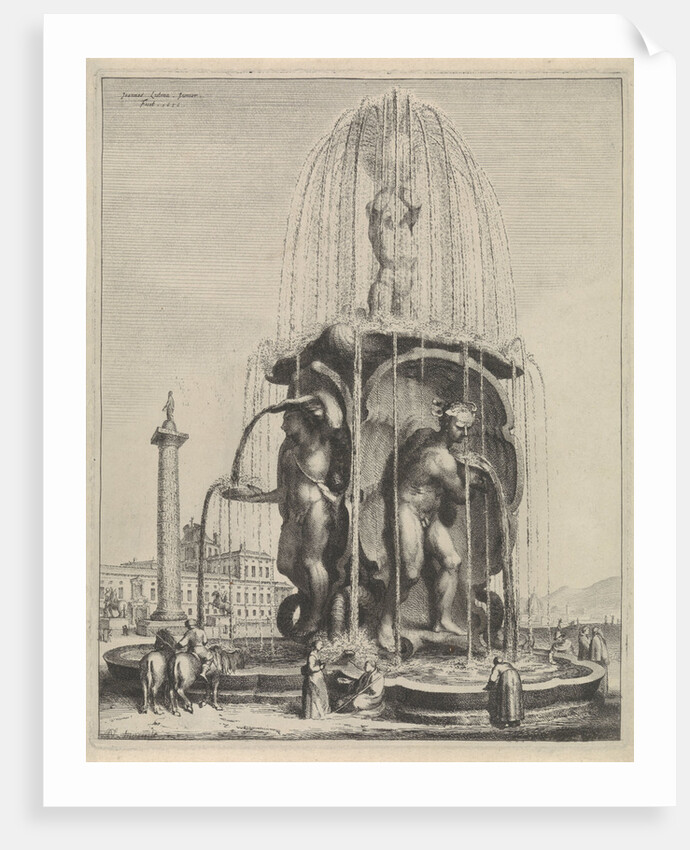 Fountain and Trajan's Column in Rome by Johannes Lutma II