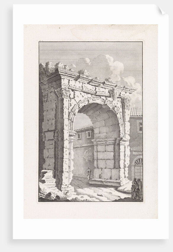 Ruins of a Roman gate with two men by Bonaventura van Overbeek