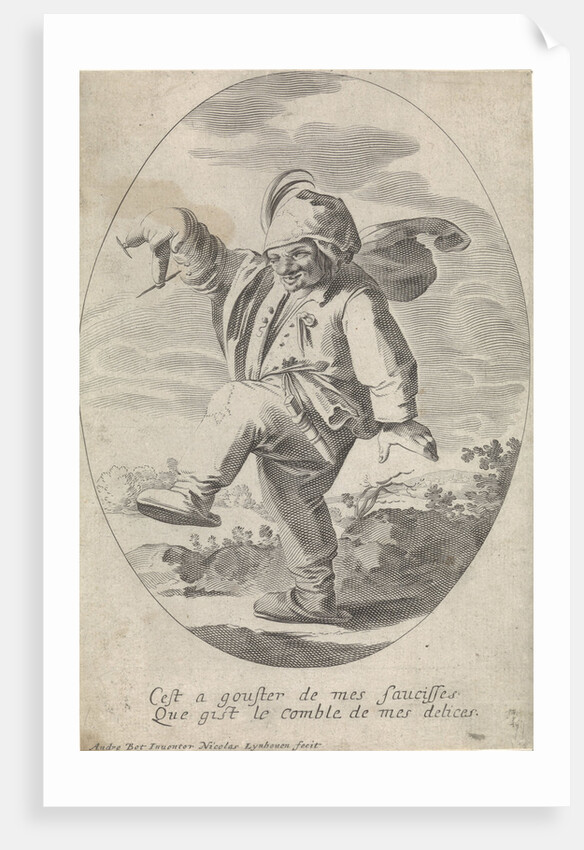 Dancing farmer with a sausage by Balthazar Moncornet